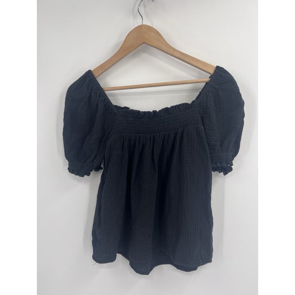 J. Crew Factory Black Puff Sleeve Peasant Top